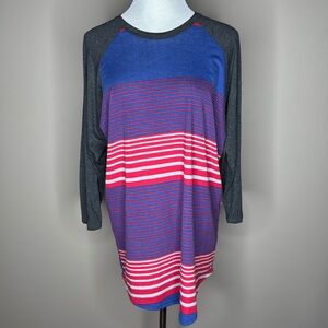 Womens LuLaRoe Randy 3/4 sleeve top t-shirt blue and red striped size XL.